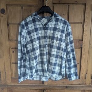 J.Crew Women's L Blue White Plaid Half Button-Up Shirt 100% Cotton Western Rodeo